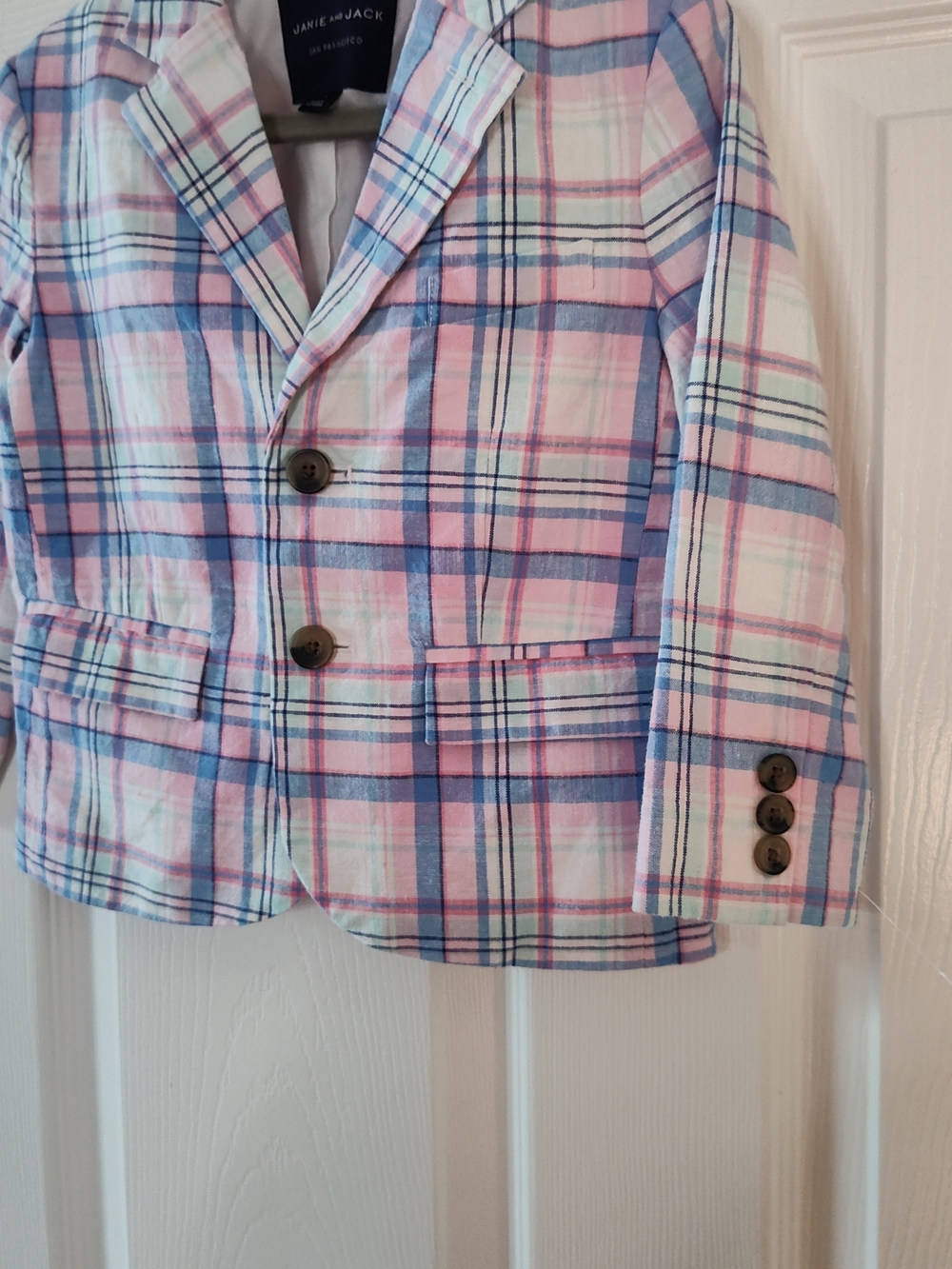 Janie and Jack Pastel Plaid Button-Up Shirt - Pink Blue White - Picture 3 of 4